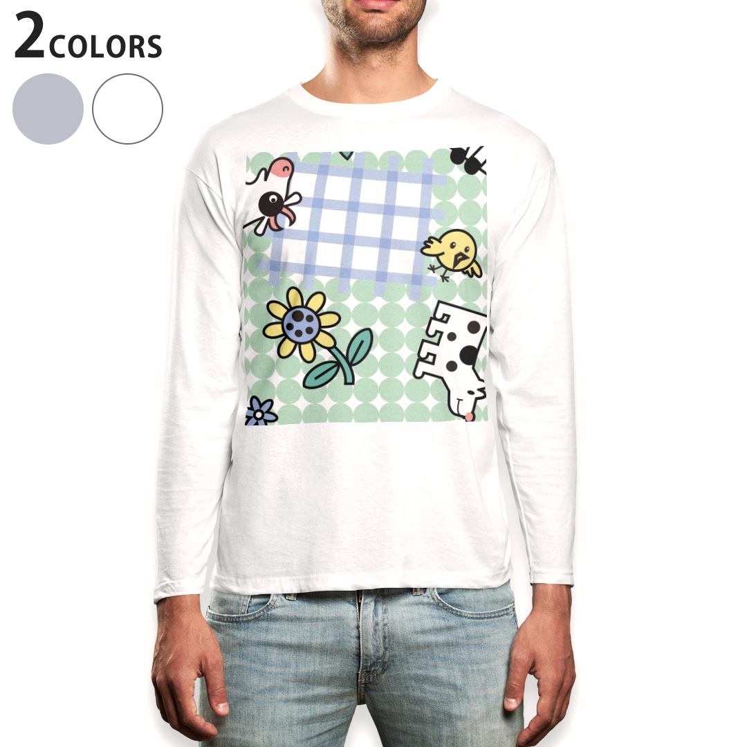 Other - ロング tシャツ メンズ 長袖 ホワイト グレー デザイン XS S M L XL 2XL Tシャツ ティーシャツ T shirt long sleeve 003968 動物　キャラクター　花
