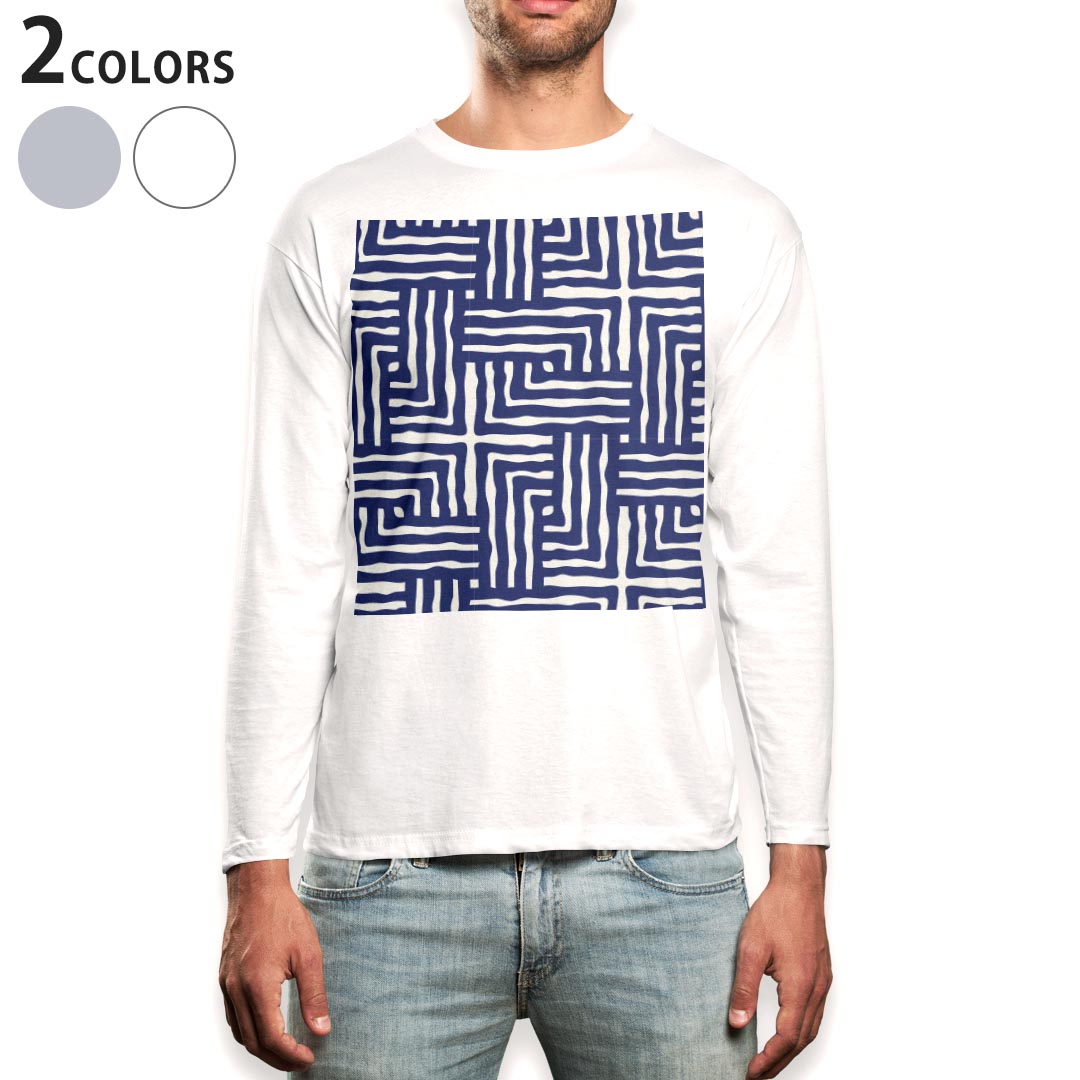 ロング tシャツ メンズ 長袖 ホワイト グレー デザイン XS S M L XL 2XL Tシャツ ティーシャツ T shirt long sleeve 004031 和風　和柄　青