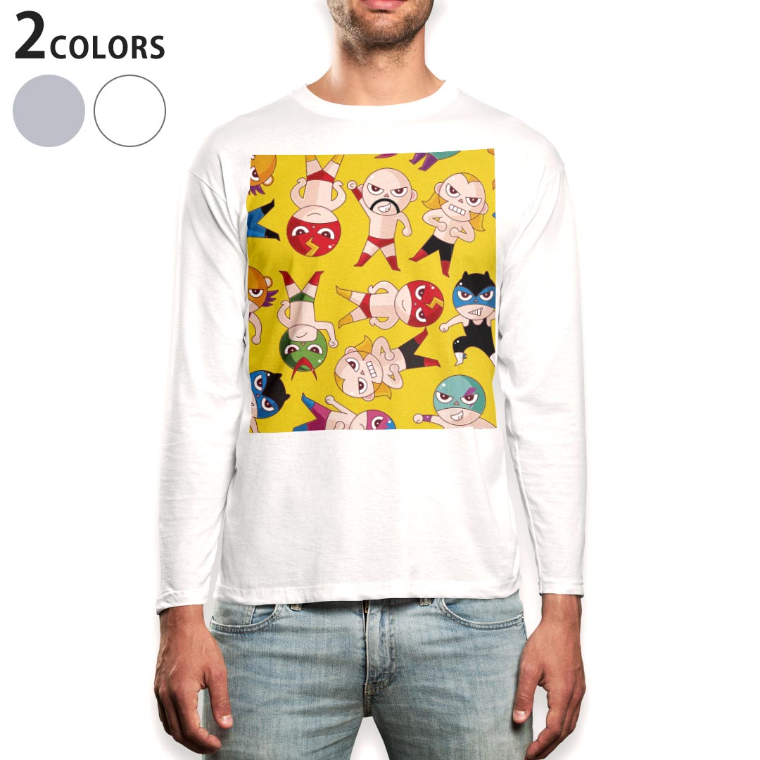 ロング tシャツ メンズ 長袖 ホワイト グレー デザイン XS S M L XL 2XL Tシャツ ティーシャツ T shirt long sleeve 004305 キャラクター　プロレス