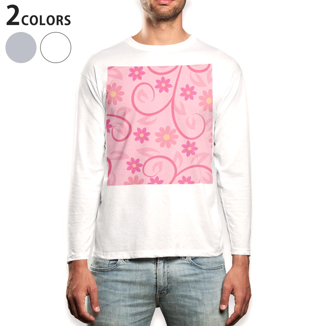 Spain （Clubs） - ロング tシャツ メンズ 長袖 ホワイト グレー デザイン XS S M L XL 2XL Tシャツ ティーシャツ T shirt long sleeve 004328 花　フラワー　ピンク