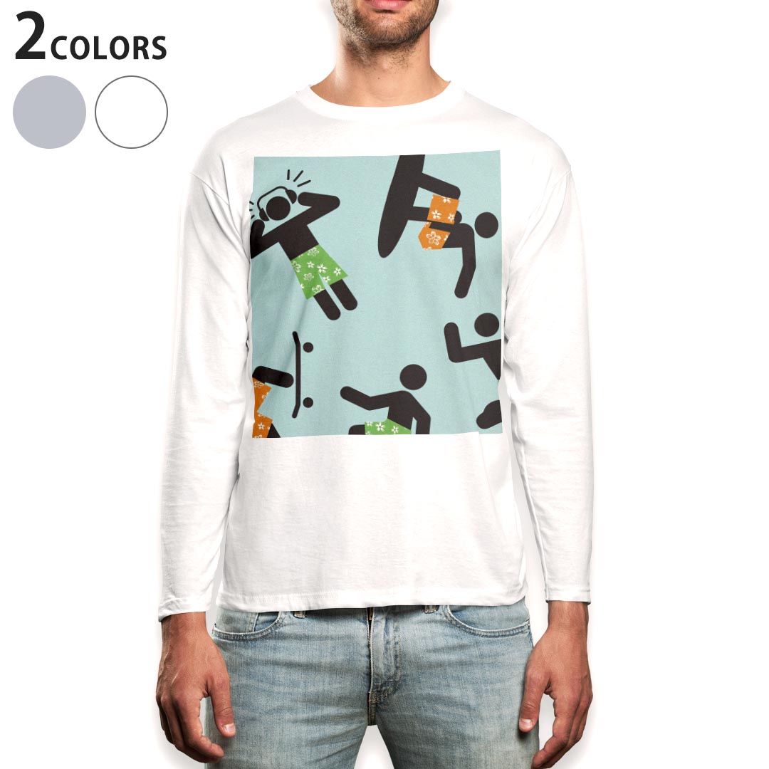 ロング tシャツ メンズ 長袖 ホワイト グレー デザイン XS S M L XL 2XL Tシャツ ティーシャツ T shirt long sleeve 004385 サーフ 模様