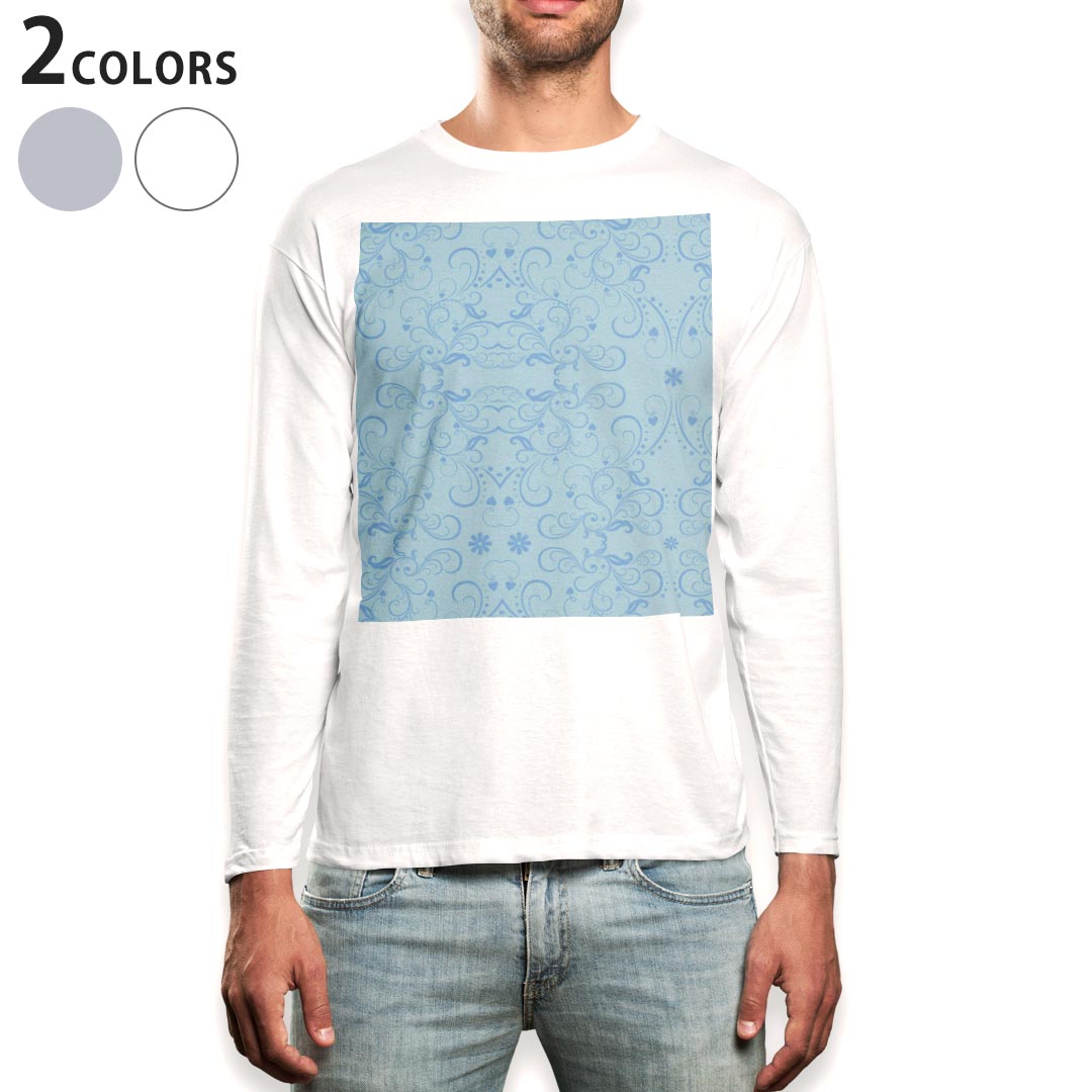 ロング tシャツ メンズ 長袖 ホワイト グレー デザイン XS S M L XL 2XL Tシャツ ティーシャツ T shirt long sleeve 004394 模様 青
