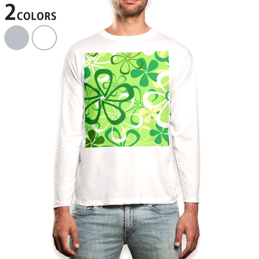 ロング tシャツ メンズ 長袖 ホワイト グレー デザイン XS S M L XL 2XL Tシャツ ティーシャツ T shirt long sleeve 004442 花 フラワー 緑