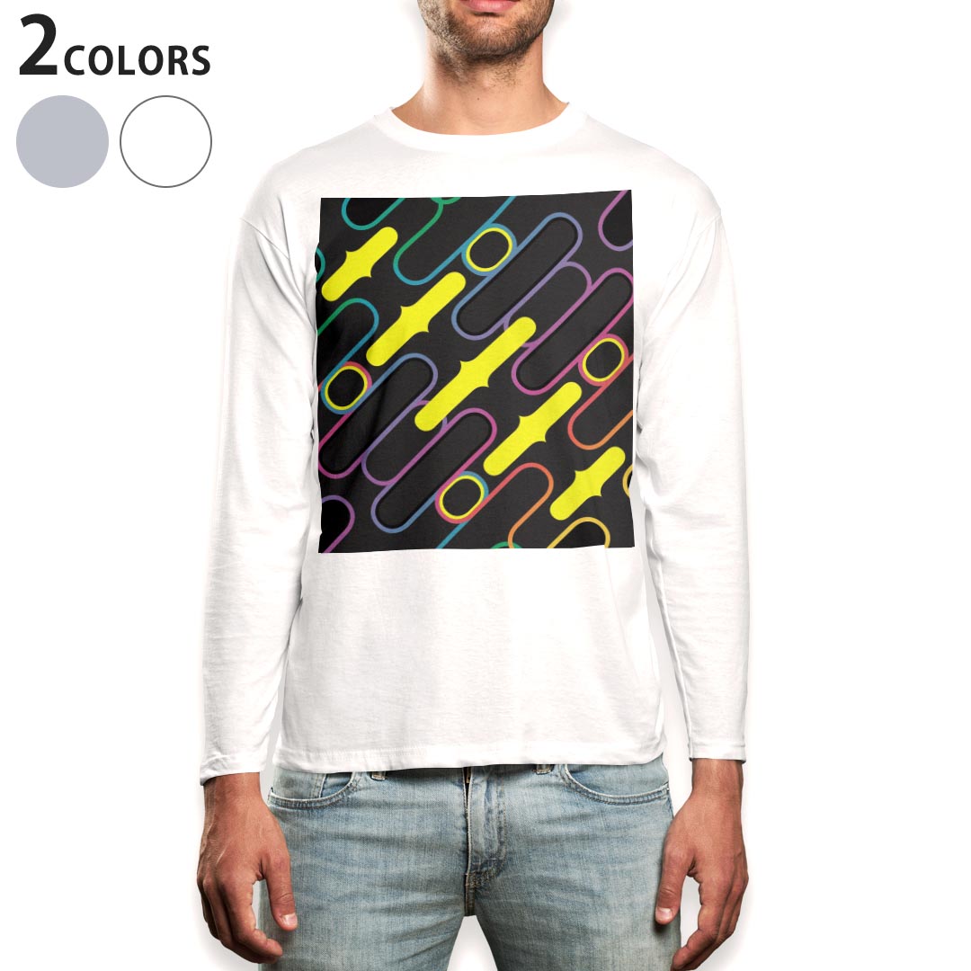 乐天商城 - ロング tシャツ メンズ 長袖 ホワイト グレー デザイン XS S M L XL 2XL Tシャツ ティーシャツ T shirt long sleeve 004531 模様　黒　シンプル