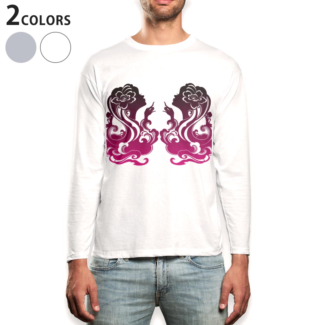 ロング tシャツ メンズ 長袖 ホワイト グレー デザイン XS S M L XL 2XL Tシャツ ティーシャツ T shirt long sleeve 004597 イラスト　シンプル　ピンク