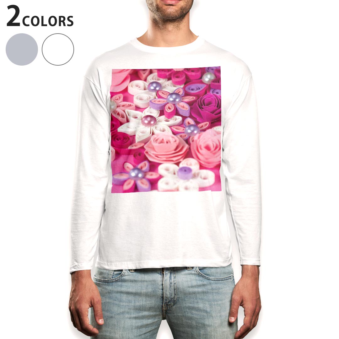 ロング tシャツ メンズ 長袖 ホワイト グレー デザイン XS S M L XL 2XL Tシャツ ティーシャツ T shirt long sleeve 004602 花　ガーリー　写真