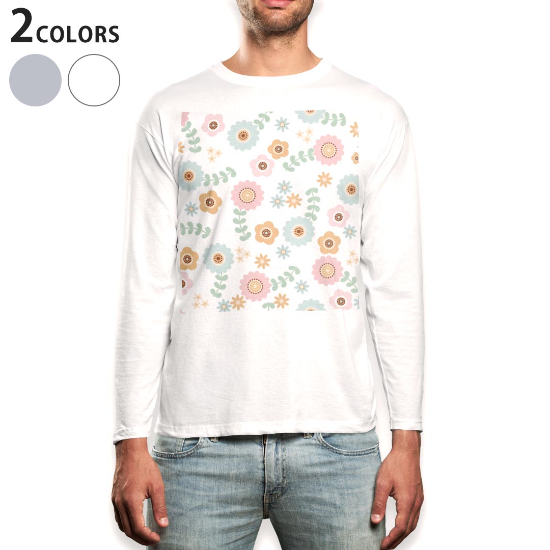 Rakuten - ロング tシャツ メンズ 長袖 ホワイト グレー デザイン XS S M L XL 2XL Tシャツ ティーシャツ T shirt long sleeve 004603 花　フラワー　イラスト