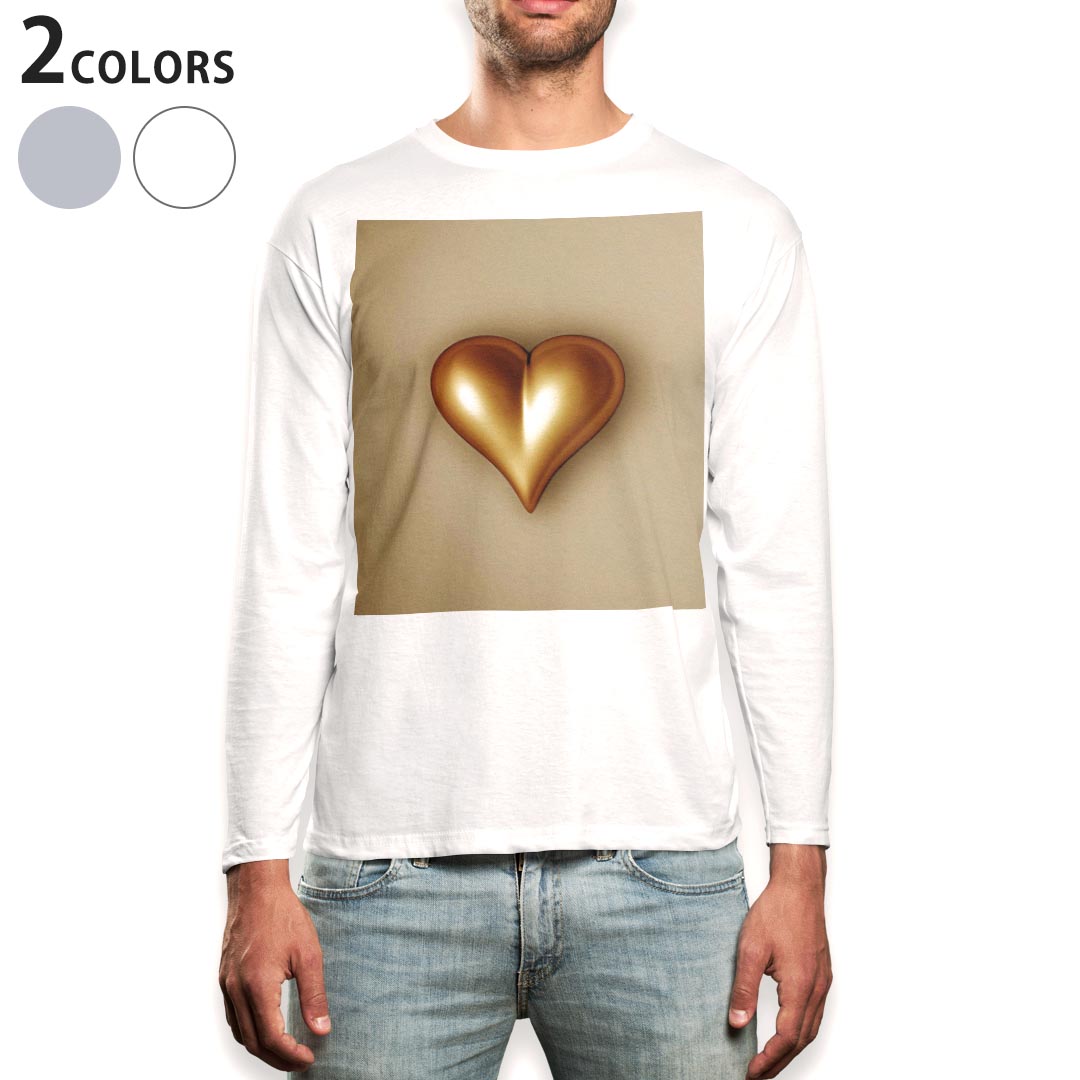 ロング tシャツ メンズ 長袖 ホワイト グレー デザイン XS S M L XL 2XL Tシャツ ティーシャツ T shirt long sleeve 004627 ハート 金 ゴールド