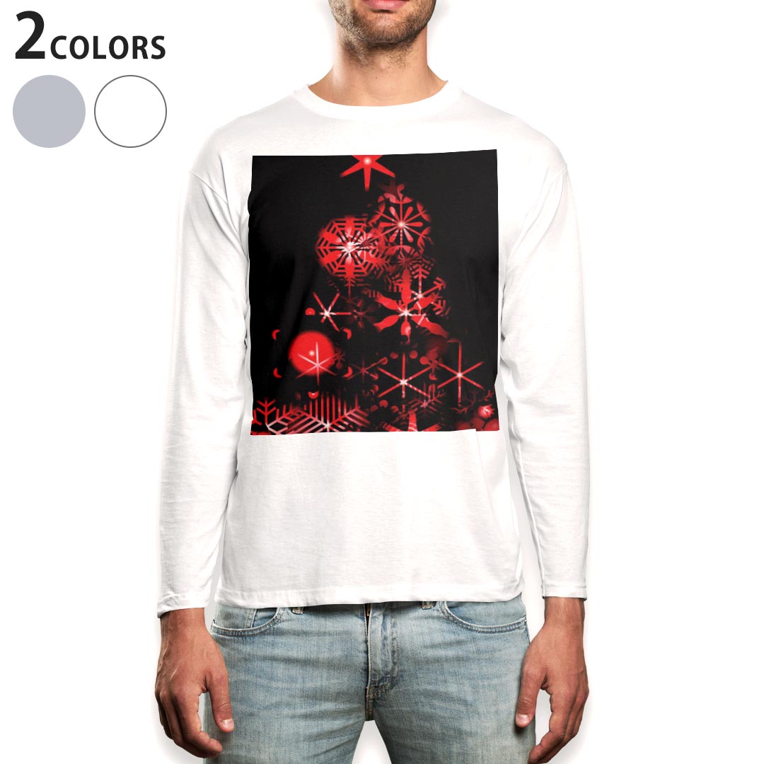 ロング tシャツ メンズ 長袖 ホワイト グレー デザイン XS S M L XL 2XL Tシャツ ティーシャツ T shirt long sleeve 004701 クリスマス 雪 結晶