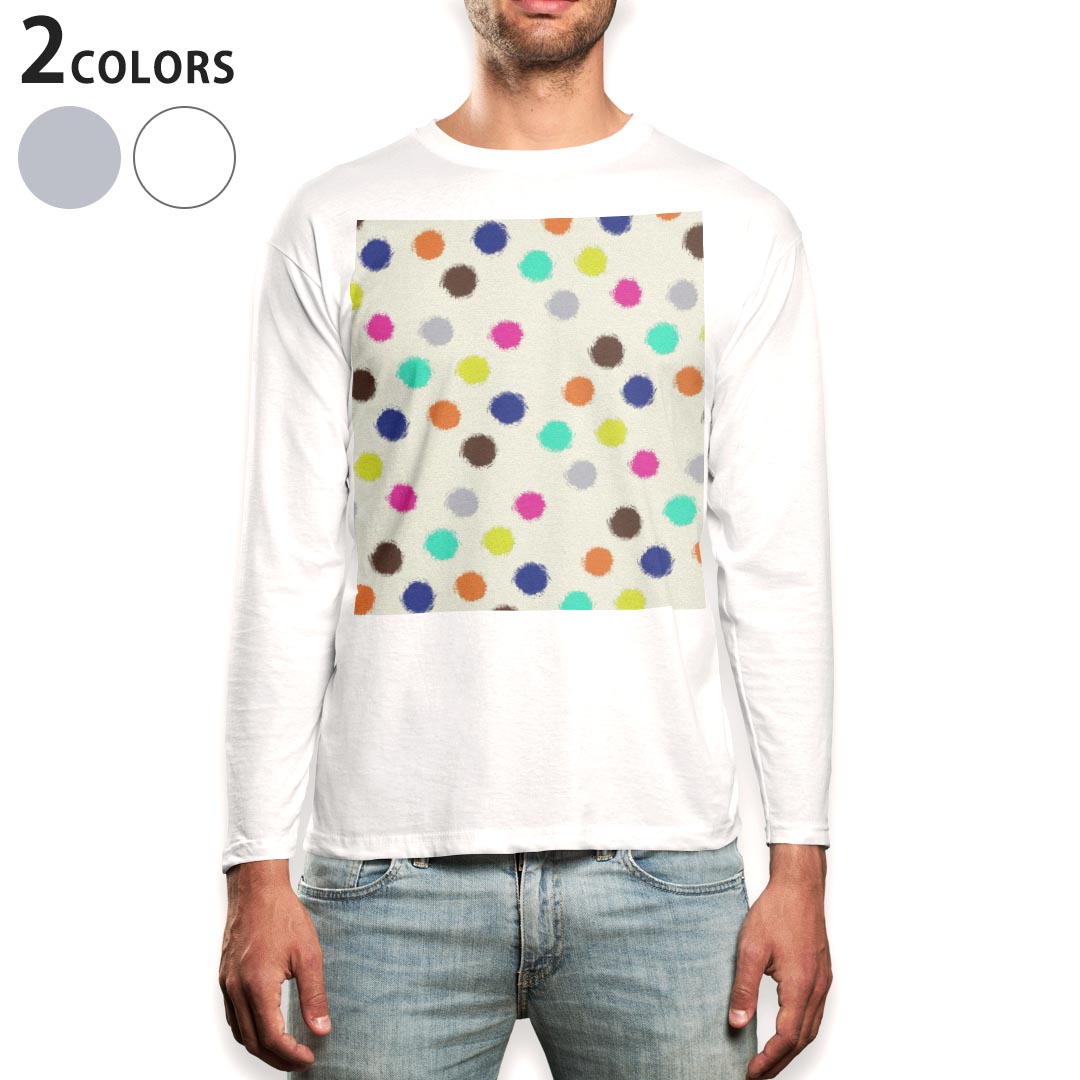 ロング tシャツ メンズ 長袖 ホワイト グレー デザイン XS S M L XL 2XL Tシャツ ティーシャツ T shirt long sleeve 004708 水玉　ドット　カラフル