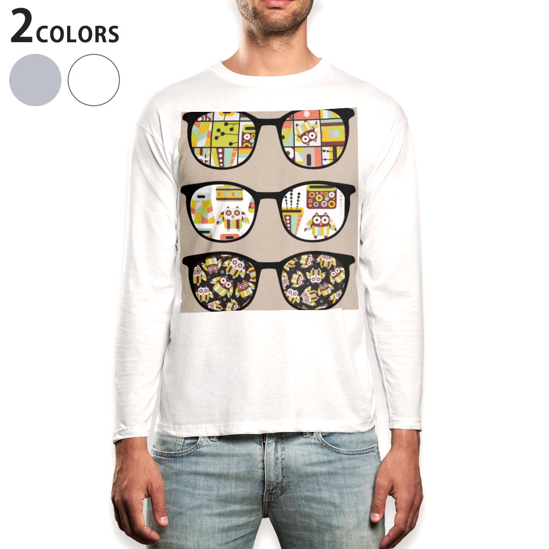 Germany （Clubs） - ロング tシャツ メンズ 長袖 ホワイト グレー デザイン XS S M L XL 2XL Tシャツ ティーシャツ T shirt long sleeve 004771 眼鏡　サングラス　イラスト