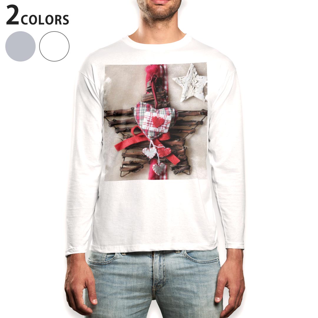Other - ロング tシャツ メンズ 長袖 ホワイト グレー デザイン XS S M L XL 2XL Tシャツ ティーシャツ T shirt long sleeve 004914 星　クリスマス　冬