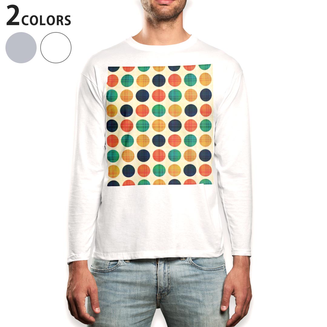 Long-Sleeved - ロング tシャツ メンズ 長袖 ホワイト グレー デザイン XS S M L XL 2XL Tシャツ ティーシャツ T shirt long sleeve 004919 水玉　ドット　チェック