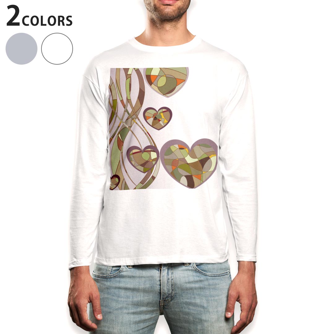 乐天商城 - ロング tシャツ メンズ 長袖 ホワイト グレー デザイン XS S M L XL 2XL Tシャツ ティーシャツ T shirt long sleeve 004969 ハート　柄　モダン