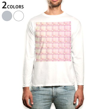 ロング tシャツ メンズ 長袖 ホワイト グレー デザイン XS S M L XL 2XL Tシャツ ティーシャツ T shirt long sleeve 004988 ハート チェック ピンク