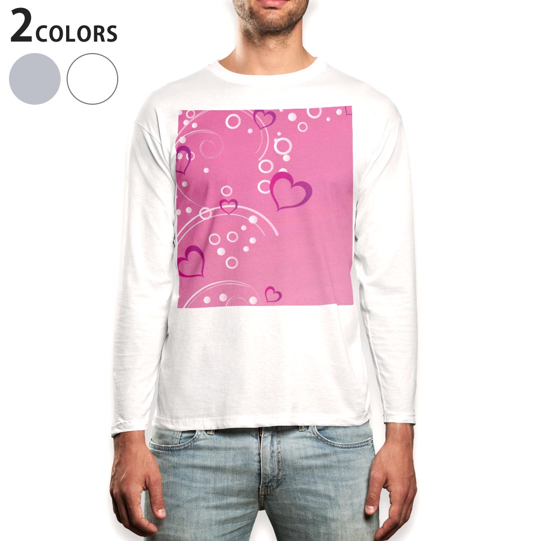 ロング tシャツ メンズ 長袖 ホワイト グレー デザイン XS S M L XL 2XL Tシャツ ティーシャツ T shirt long sleeve 005038 ハート ピンク イラスト