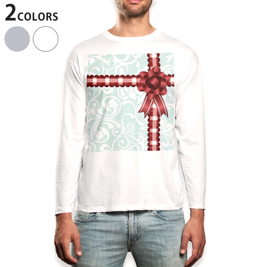 Other - ロング tシャツ メンズ 長袖 ホワイト グレー デザイン XS S M L XL 2XL Tシャツ ティーシャツ T shirt long sleeve 005051 リボン　プレゼント　赤