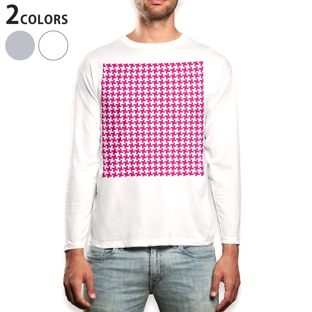 Other - ロング tシャツ メンズ 長袖 ホワイト グレー デザイン XS S M L XL 2XL Tシャツ ティーシャツ T shirt long sleeve 005054 ピンク　白　模様