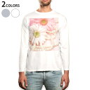 ロング tシャツ メンズ 長袖 ホワイト グレー デザイン XS S M L XL 2XL Tシャツ ティーシャツ T shirt long sleeve 005148 花 パール ピンク(4)