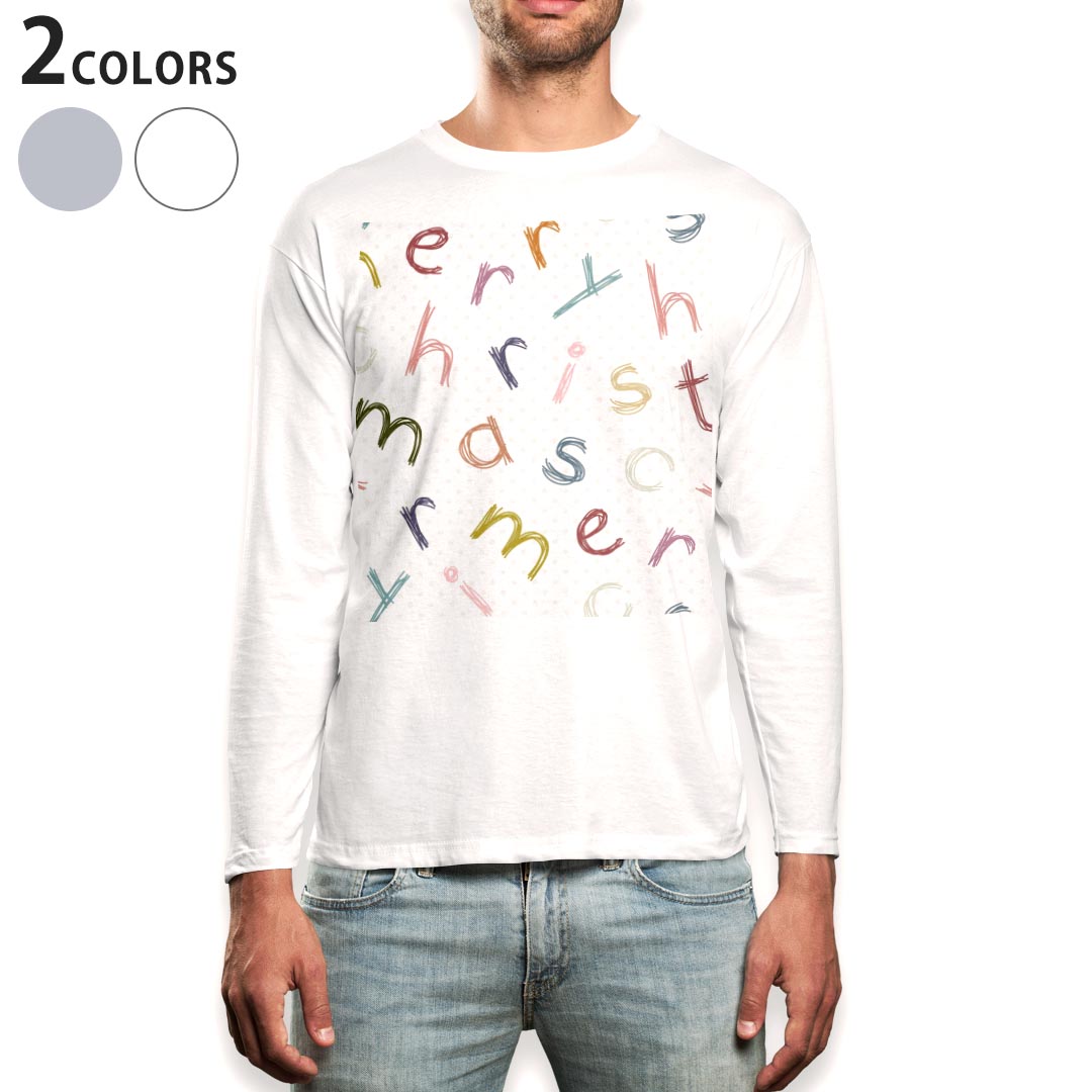 Other - ロング tシャツ メンズ 長袖 ホワイト グレー デザイン XS S M L XL 2XL Tシャツ ティーシャツ T shirt long sleeve 005178 英語　ドット　カラフル