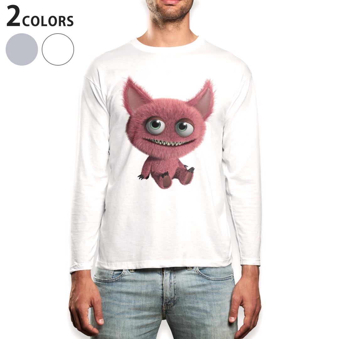 ロング tシャツ メンズ 長袖 ホワイト グレー デザイン XS S M L XL 2XL Tシャツ ティーシャツ T shirt long sleeve 005189 モンスター 赤 キャラクター