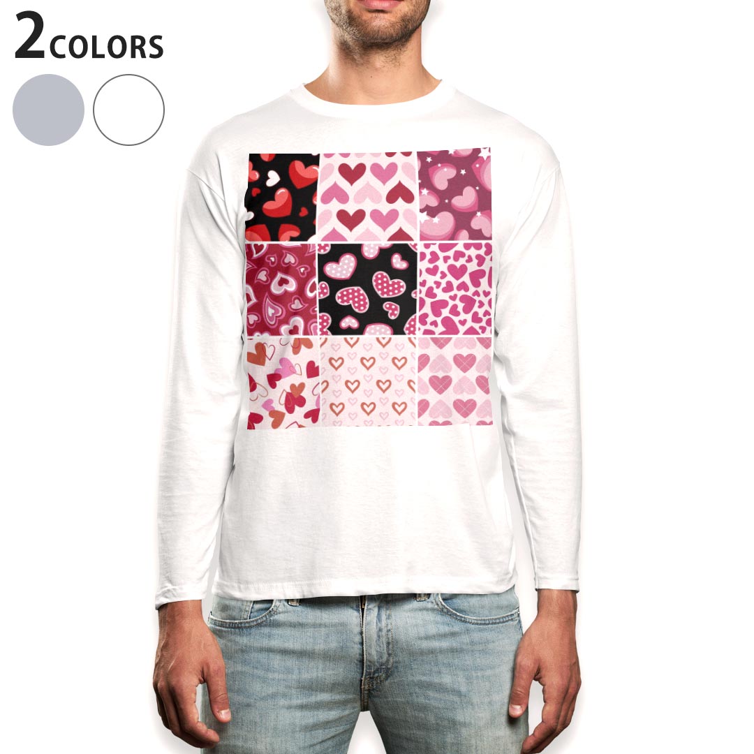 Other - ロング tシャツ メンズ 長袖 ホワイト グレー デザイン XS S M L XL 2XL Tシャツ ティーシャツ T shirt long sleeve 005240 ハート　模様　赤　ピンク