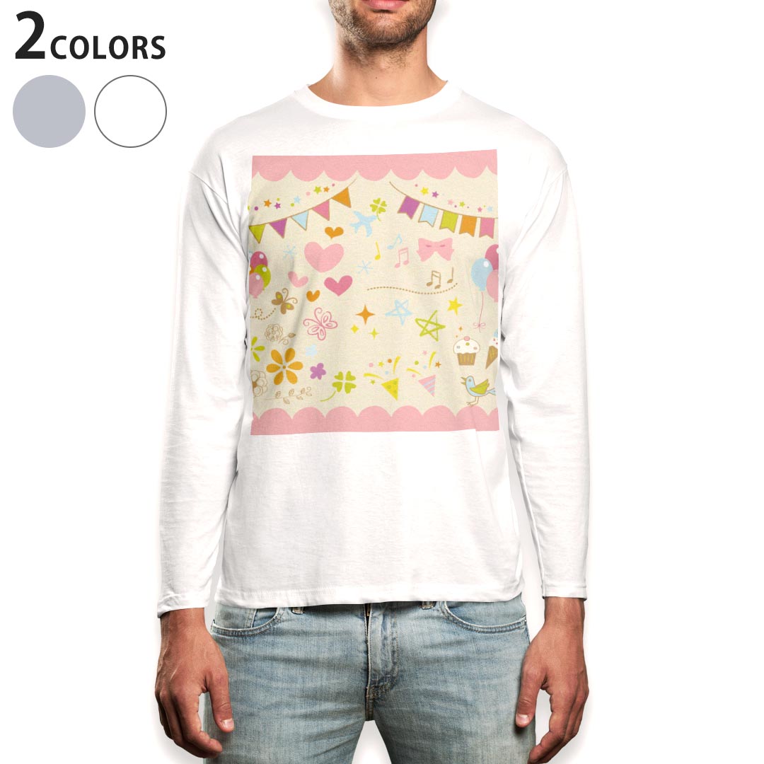 Rakuten - ロング tシャツ メンズ 長袖 ホワイト グレー デザイン XS S M L XL 2XL Tシャツ ティーシャツ T shirt long sleeve 005335 ハート　花　リボン