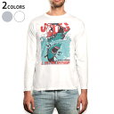 ロング tシャツ メンズ 長袖 ホワイト グレー デザイン XS S M L XL 2XL Tシャツ ティーシャツ T shirt long sleeve 005372 サメ JAWS イラスト