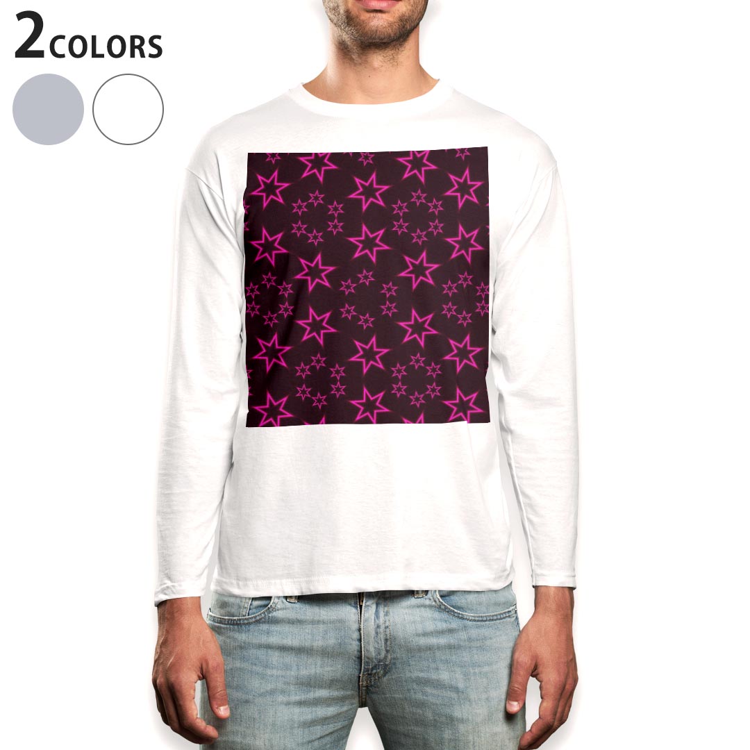 T-Shirts - ロング tシャツ メンズ 長袖 ホワイト グレー デザイン XS S M L XL 2XL Tシャツ ティーシャツ T shirt long sleeve 005438 星　模様