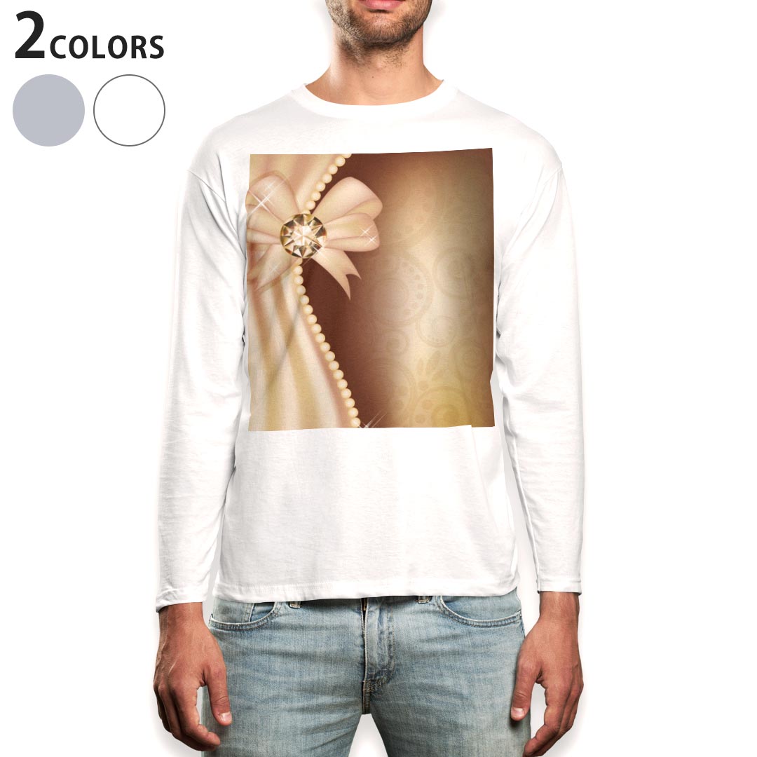 ロング tシャツ メンズ 長袖 ホワイト グレー デザイン XS S M L XL 2XL Tシャツ ティーシャツ T shirt long sleeve 005440 リボン きらきら