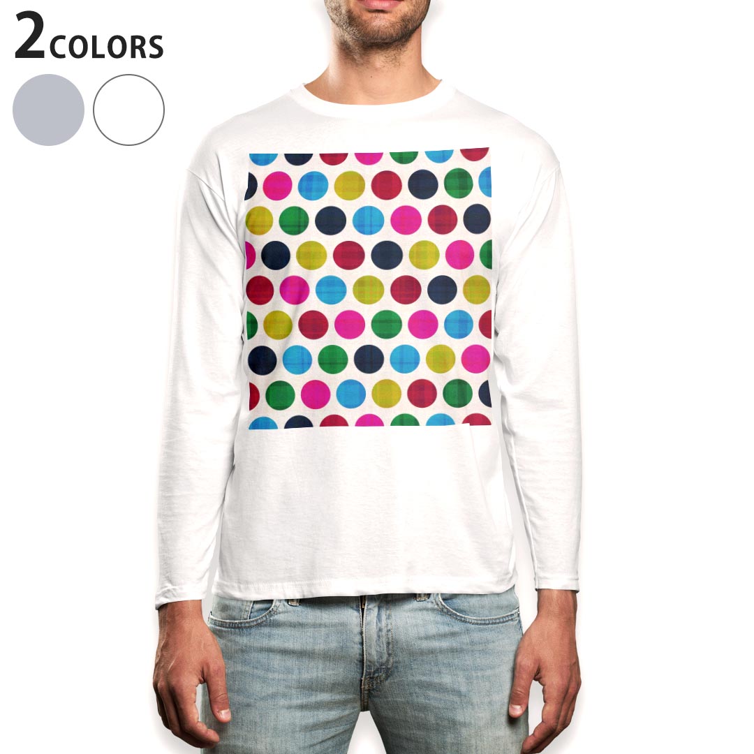Rakuten - ロング tシャツ メンズ 長袖 ホワイト グレー デザイン XS S M L XL 2XL Tシャツ ティーシャツ T shirt long sleeve 005468 カラフル　模様　水玉