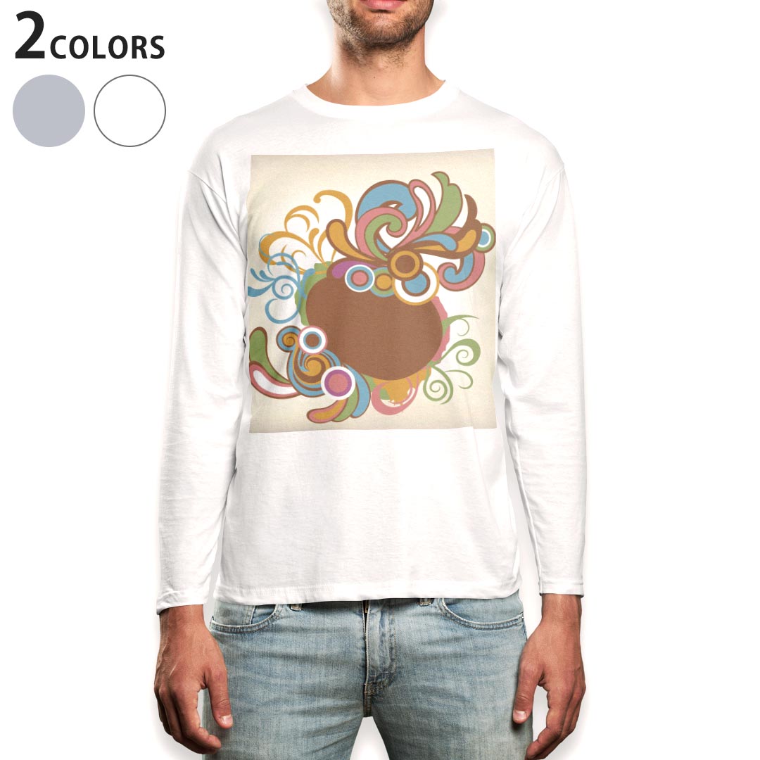ロング tシャツ メンズ 長袖 ホワイト グレー デザイン XS S M L XL 2XL Tシャツ ティーシャツ T shirt long sleeve 005594 カラフル 模様