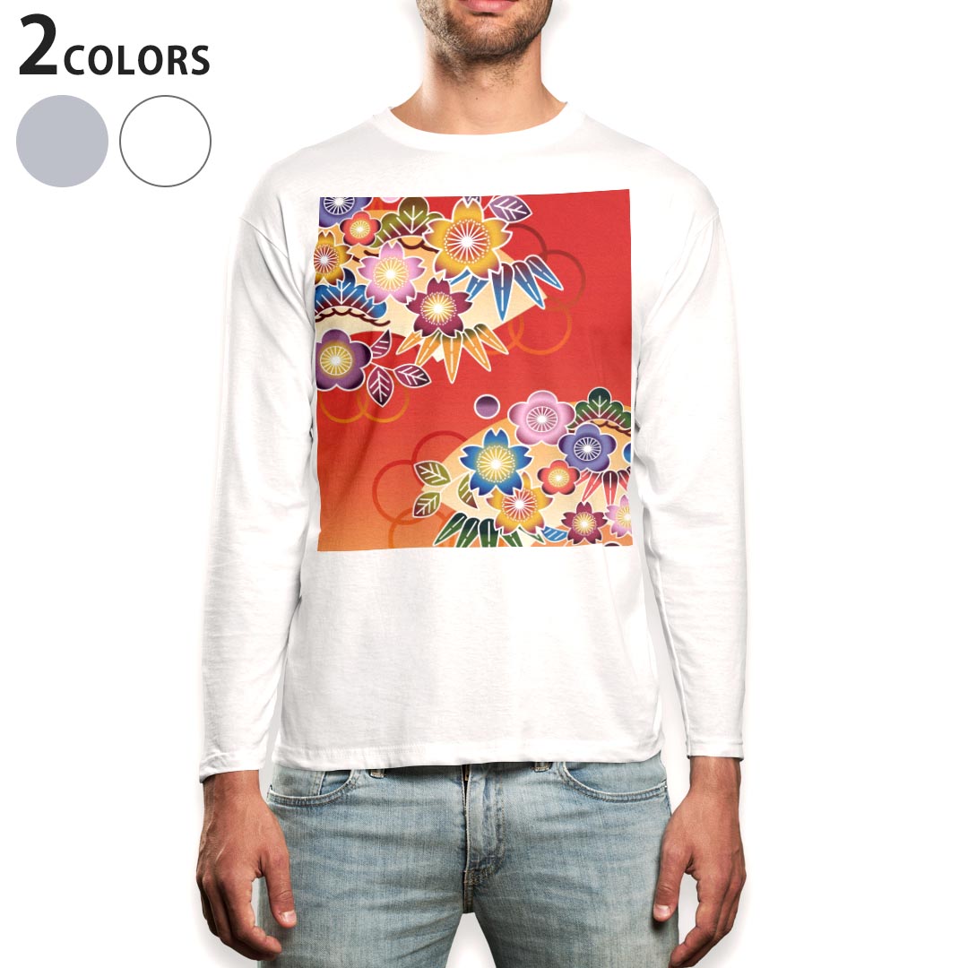 Other - ロング tシャツ メンズ 長袖 ホワイト グレー デザイン XS S M L XL 2XL Tシャツ ティーシャツ T shirt long sleeve 005624 花　フラワー　和風　和柄