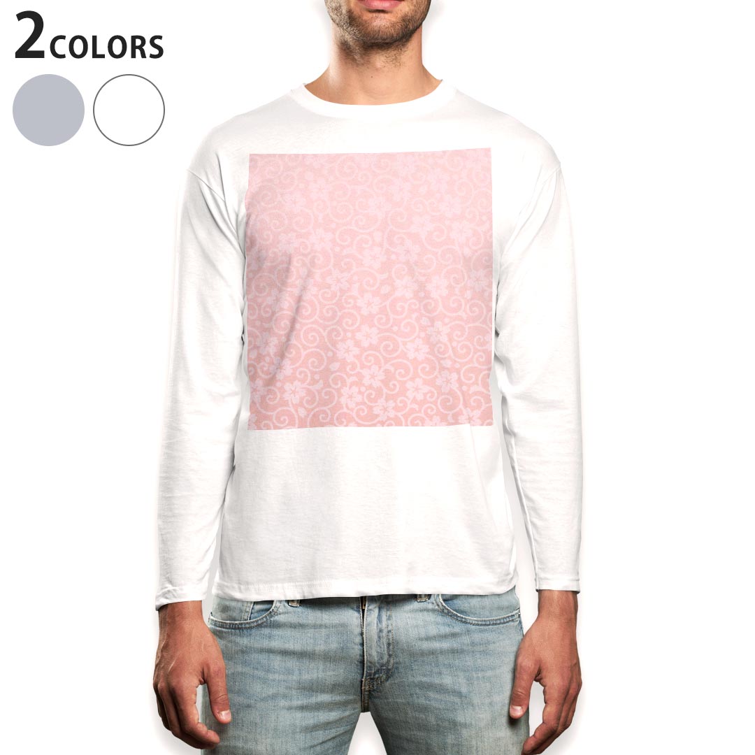Long-Sleeved - ロング tシャツ メンズ 長袖 ホワイト グレー デザイン XS S M L XL 2XL Tシャツ ティーシャツ T shirt long sleeve 005701 花　和風　和柄