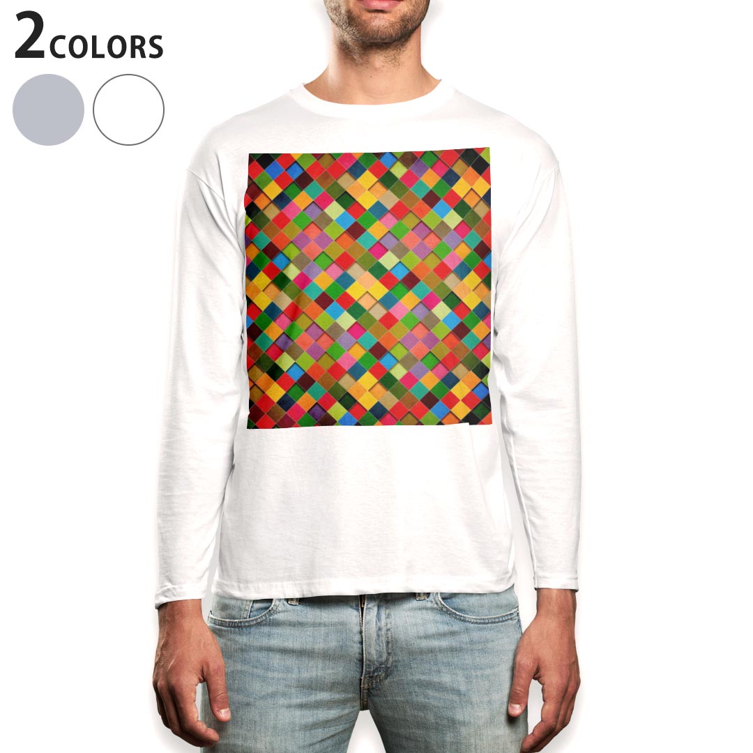 Long-Sleeved - ロング tシャツ メンズ 長袖 ホワイト グレー デザイン XS S M L XL 2XL Tシャツ ティーシャツ T shirt long sleeve 005711 カラフル　模様