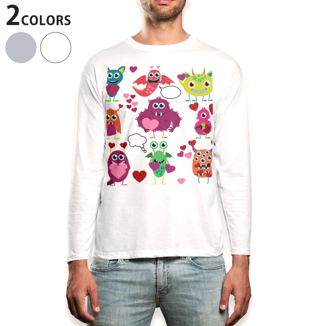 ロング tシャツ メンズ 長袖 ホワイト グレー デザイン XS S M L XL 2XL Tシャツ ティーシャツ T shirt long sleeve 005746 モンスター キャラクター