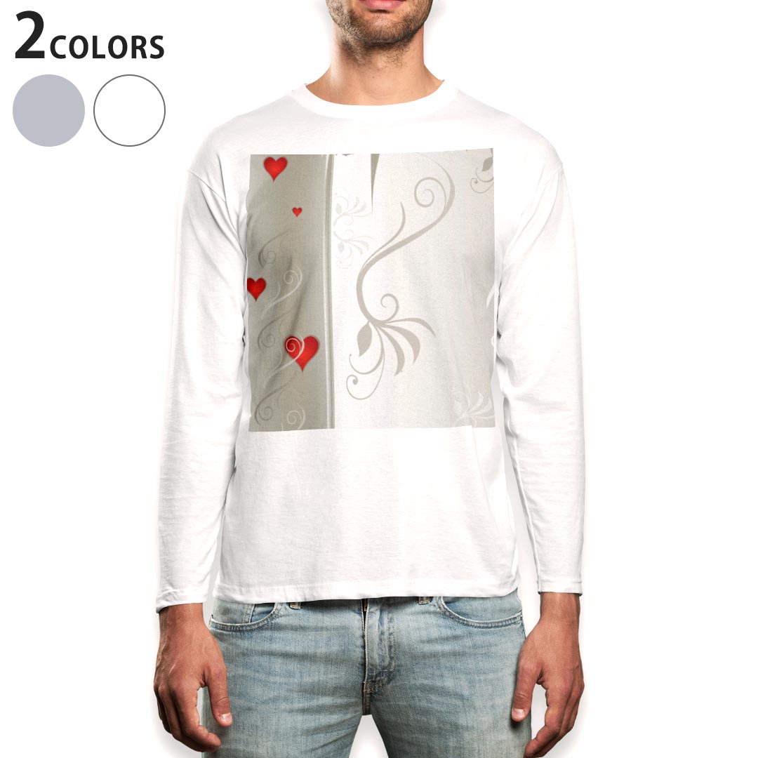 ロング tシャツ メンズ 長袖 ホワイト グレー デザイン XS S M L XL 2XL Tシャツ ティーシャツ T shirt long sleeve 005812 ハート　赤　レッド