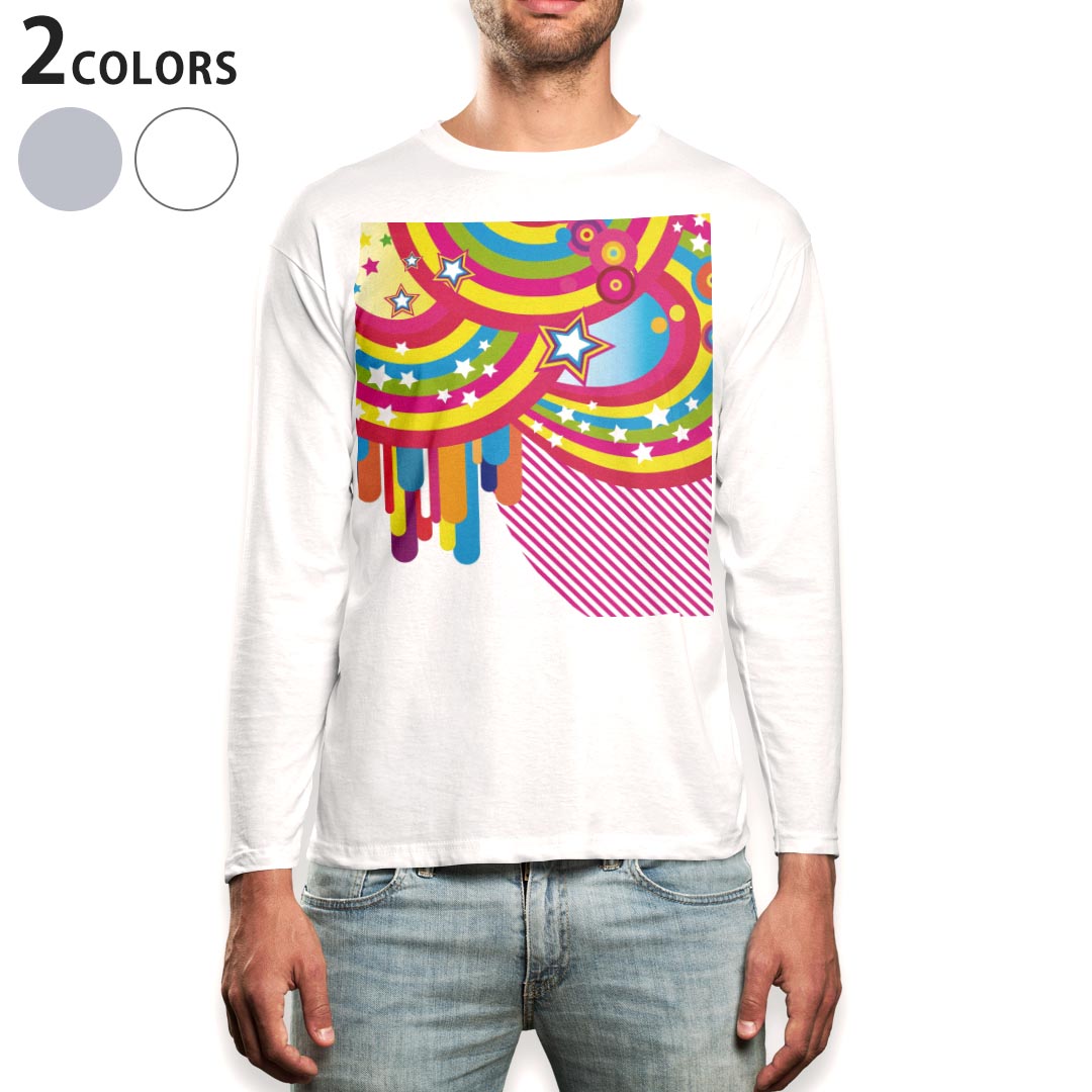 Other - ロング tシャツ メンズ 長袖 ホワイト グレー デザイン XS S M L XL 2XL Tシャツ ティーシャツ T shirt long sleeve 005824 カラフル　レインボー　星