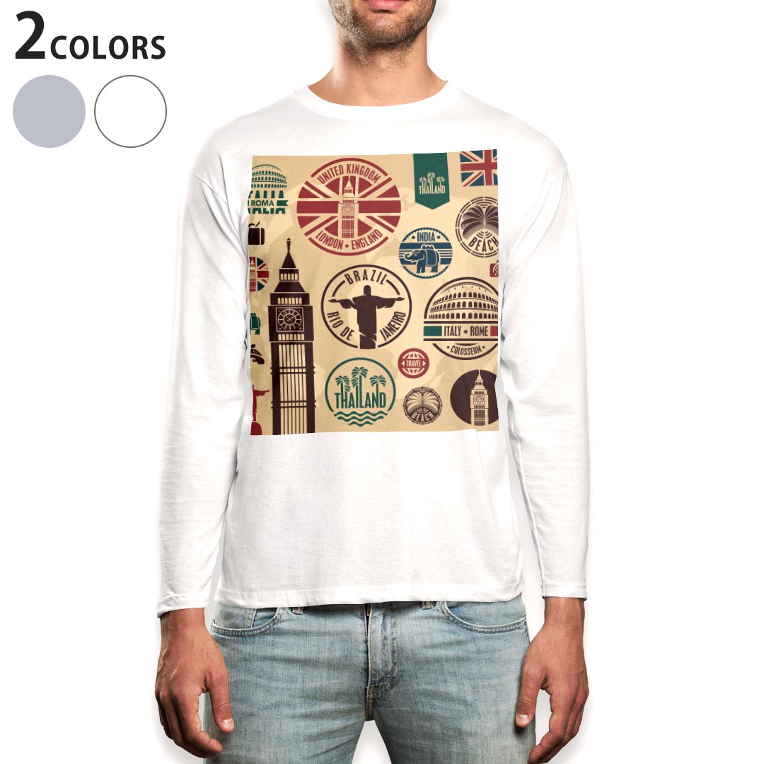Brazil （Clubs） - ロング tシャツ メンズ 長袖 ホワイト グレー デザイン XS S M L XL 2XL Tシャツ ティーシャツ T shirt long sleeve 005991 スタンプ　建物　英国　国旗
