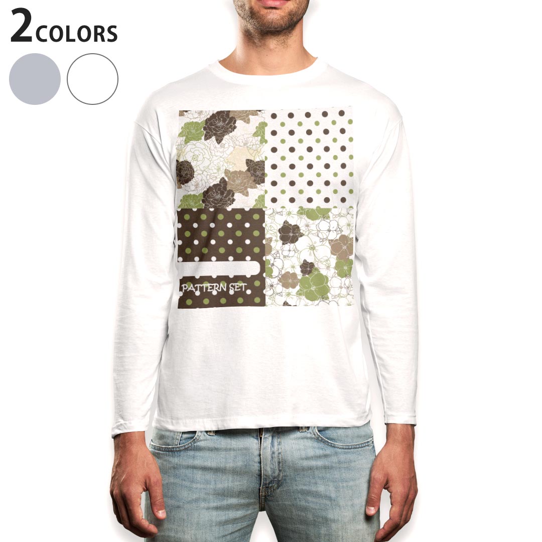Rakuten - ロング tシャツ メンズ 長袖 ホワイト グレー デザイン XS S M L XL 2XL Tシャツ ティーシャツ T shirt long sleeve 006217 花　フラワー　水玉