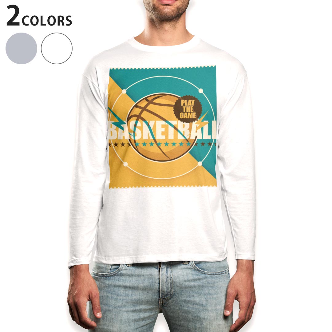 ロング tシャツ メンズ 長袖 ホワイト グレー デザイン XS S M L XL 2XL Tシャツ ティーシャツ T shirt long sleeve 006270 英語　文字　バスケ