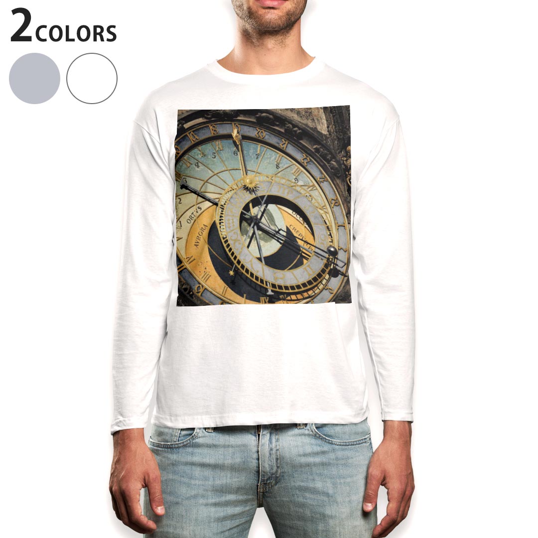 ロング tシャツ メンズ 長袖 ホワイト グレー デザイン XS S M L XL 2XL Tシャツ ティーシャツ T shirt long sleeve 006276 写真　時計