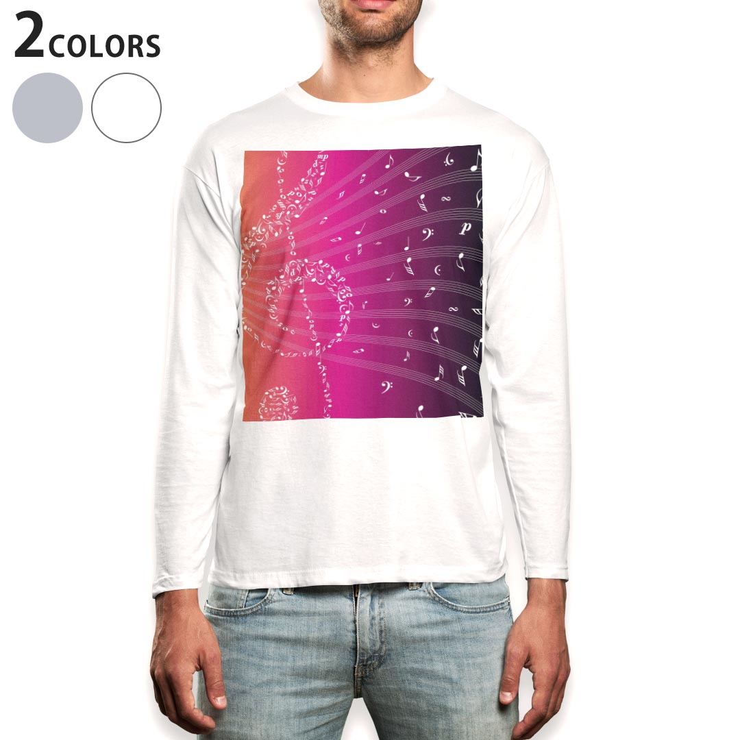 Rakuten - ロング tシャツ メンズ 長袖 ホワイト グレー デザイン XS S M L XL 2XL Tシャツ ティーシャツ T shirt long sleeve 006354 音符　楽譜