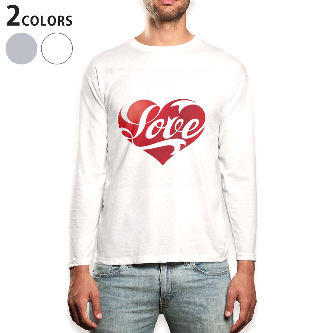 ロング tシャツ メンズ 長袖 ホワイト グレー デザイン XS S M L XL 2XL Tシャツ ティーシャツ T shirt long sleeve 006416 ハート 英語 文字
