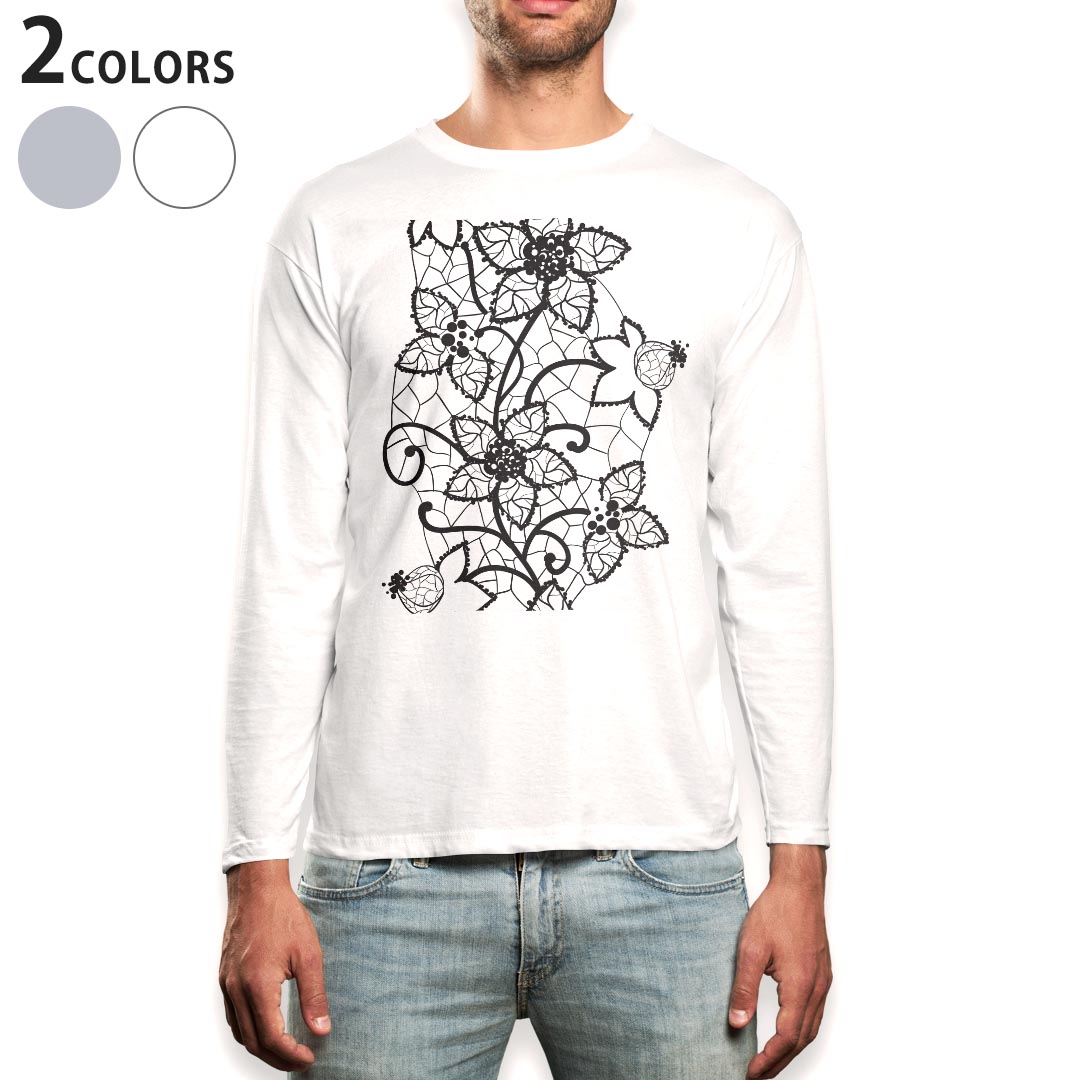 ロング tシャツ メンズ 長袖 ホワイト グレー デザイン XS S M L XL 2XL Tシャツ ティーシャツ T shirt long sleeve 006474 花　フラワー