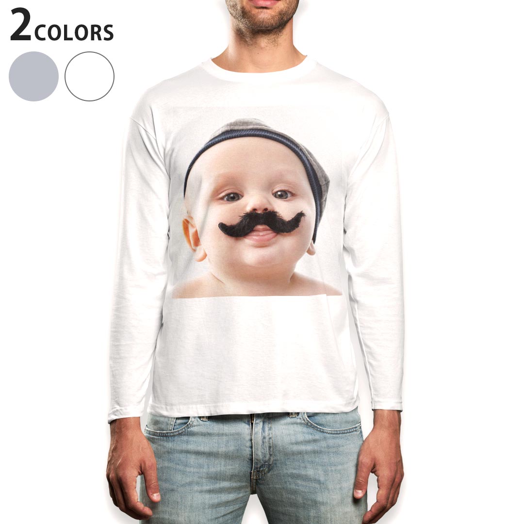 ロング tシャツ メンズ 長袖 ホワイト グレー デザイン XS S M L XL 2XL Tシャツ ティーシャツ T shirt long sleeve 006478 写真 人物 ひげ
