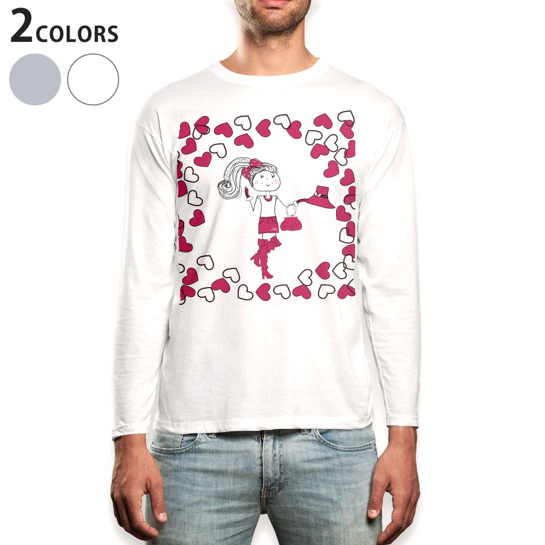 ロング tシャツ メンズ 長袖 ホワイト グレー デザイン XS S M L XL 2XL Tシャツ ティーシャツ T shirt long sleeve 006590 ハート 人物 イラスト