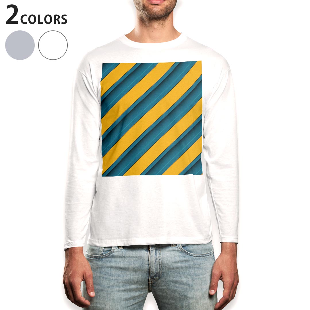 Rakuten - ロング tシャツ メンズ 長袖 ホワイト グレー デザイン XS S M L XL 2XL Tシャツ ティーシャツ T shirt long sleeve 006637 黄色　青　ブルー　模様