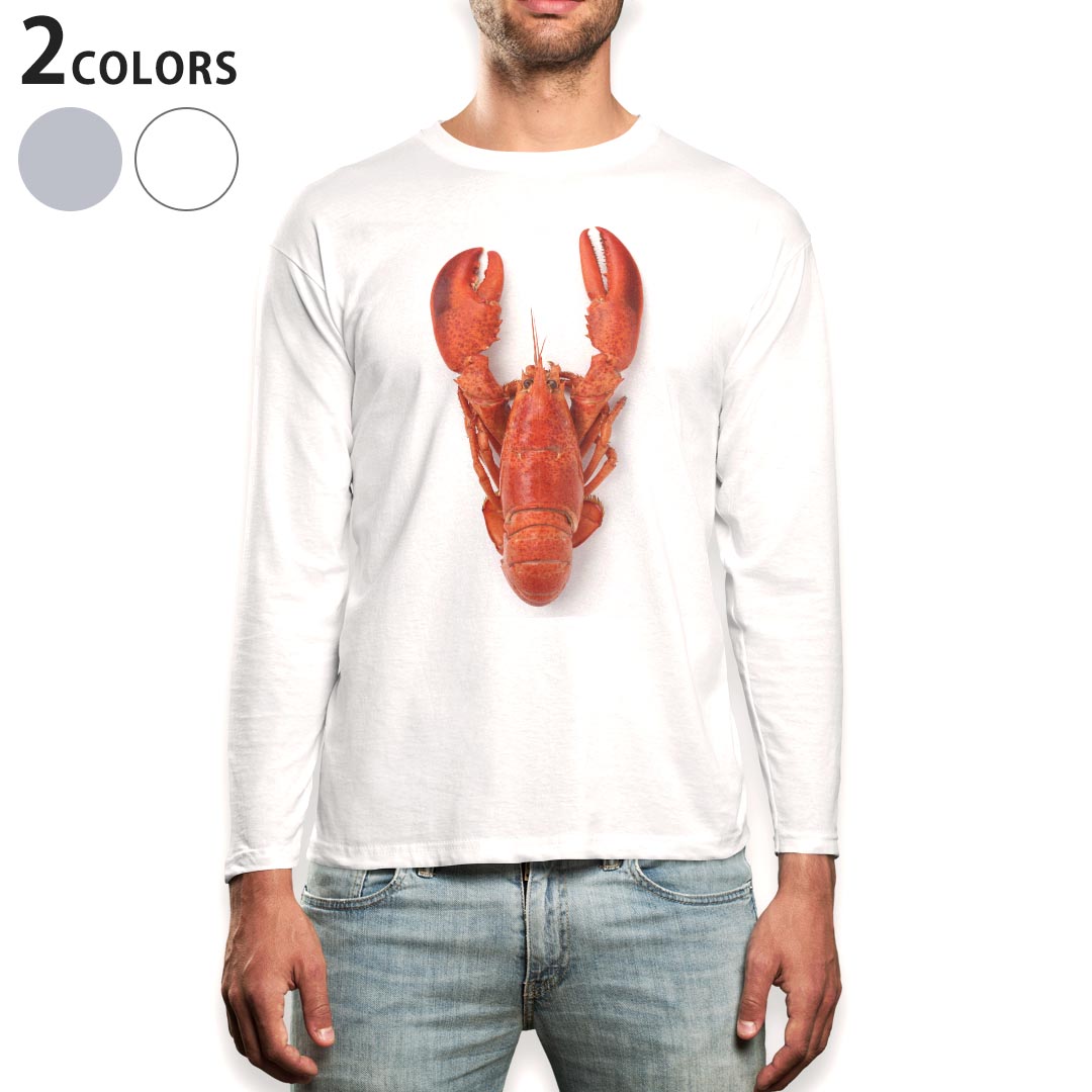 ロング tシャツ メンズ 長袖 ホワイト グレー デザイン XS S M L XL 2XL Tシャツ ティーシャツ T shirt long sleeve 006638 ザリガニ 生き物