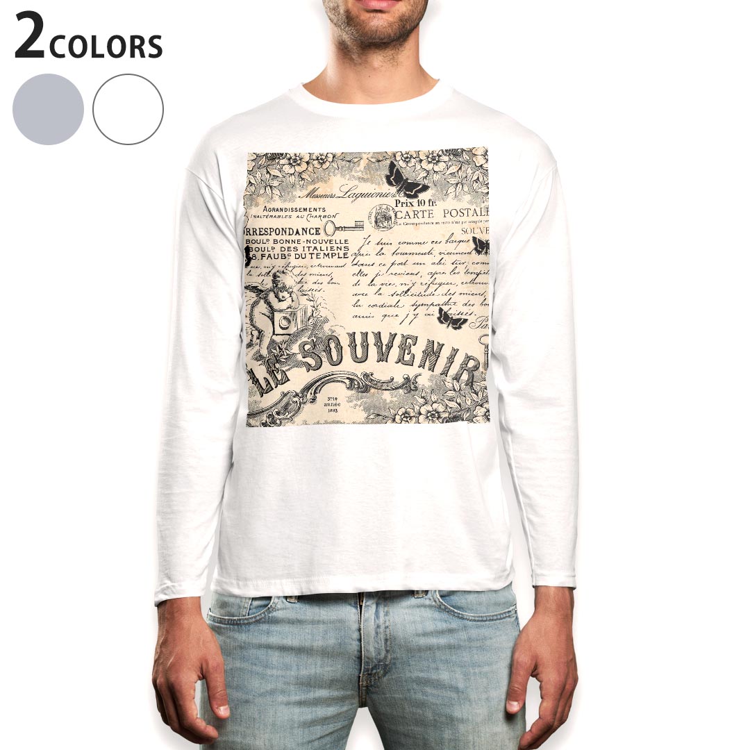 Men's Clothing - ロング tシャツ メンズ 長袖 ホワイト グレー デザイン XS S M L XL 2XL Tシャツ ティーシャツ T shirt long sleeve 006729 文字　英語